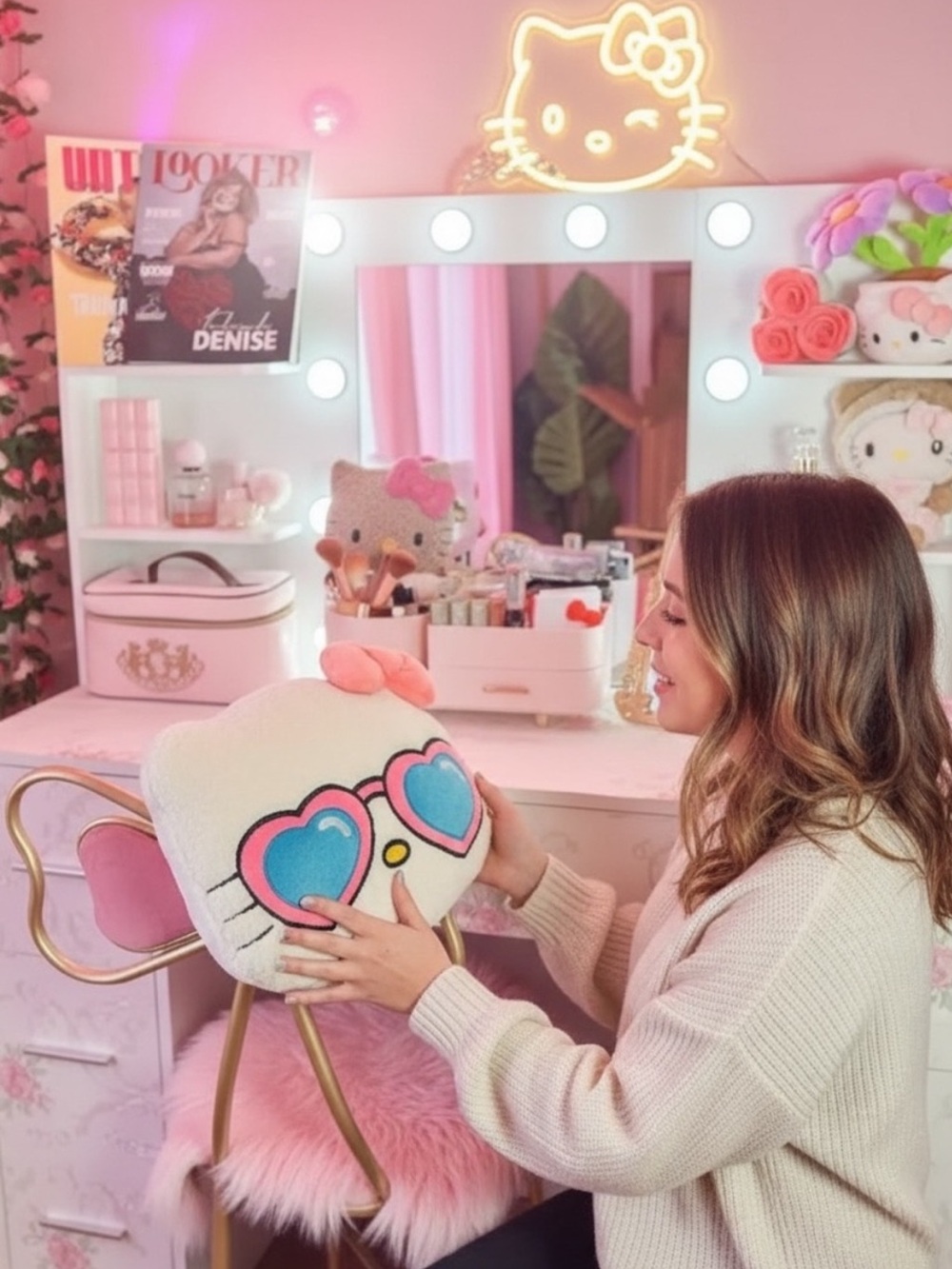 🎀 Hello Kitty Heart Sunglasses Sherpa Pillow Oversized NWT